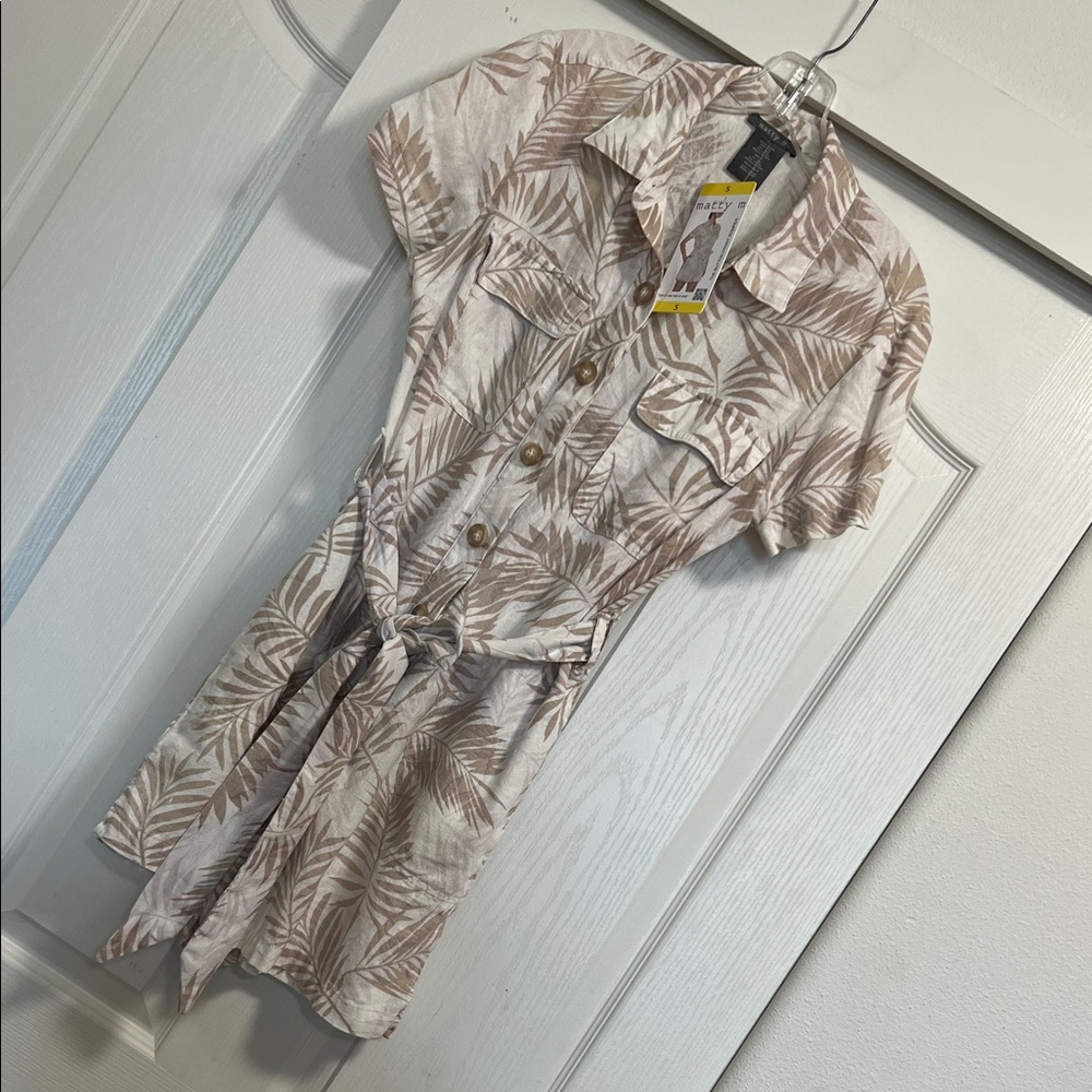 Tropical Leaf Print Button-Up Dress